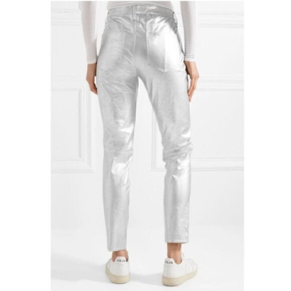 rag & bone Leather Pants 23 NWT Silver Metallic Contemporary Space Dress Event - Picture 12 of 13